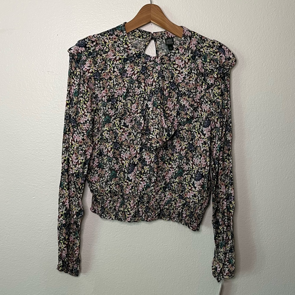 Wild Fable Black and Floral Long Sleeve Blouse XL